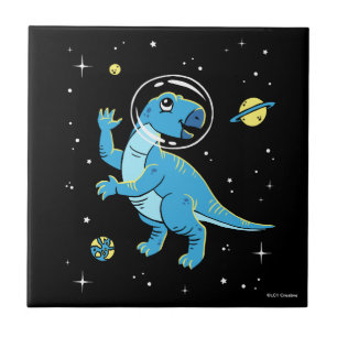 Azulejo De Cerâmica Rhabdodon azul Dinos no espaço