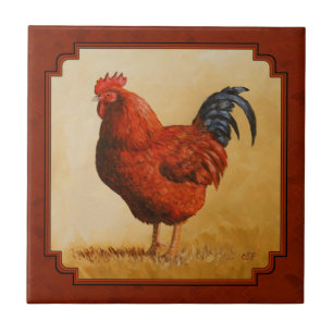 Azulejo De Cerâmica Rhode Island Chicken Red Background