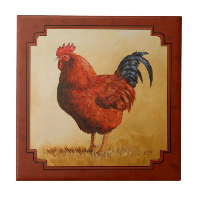 Azulejo De Cerâmica Rhode Island Chicken Red Background (Frente)