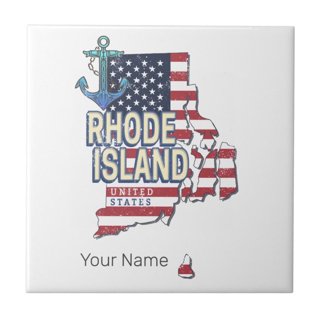 Azulejo De Cerâmica Rhode Island Estados Unidos - Retro State Map Vint (Frente)