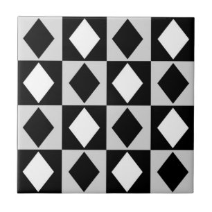 Azulejo De Cerâmica Rhombus Diamond Geométrico Branco Negro