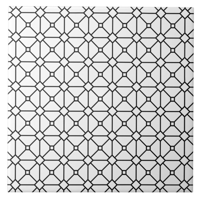 Azulejo De Cerâmica Rhombus Padrão Branco e Preto do Modern Boho (Frente)