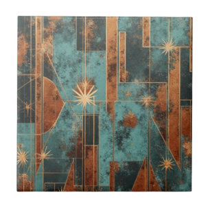 Azulejo De Cerâmica Rica Estrela Geométrica Dourada Metálica de Cobre