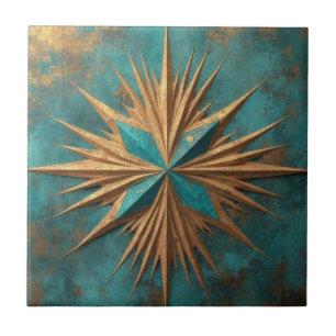 Azulejo De Cerâmica Rica Estrela Geométrica em Dourado Metálico de Cob