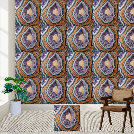 Azulejo De Cerâmica Rich Purple Cinza e Earthy Tones Ametyst Geode