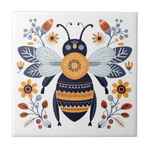 Azulejo De Cerâmica Rico Boho Honey Bee Scandinavian FolArt
