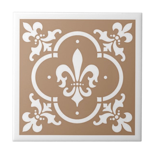 Azulejo De Cerâmica Rico Fleur De Lis Tan (Frente)