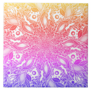 Azulejo De Cerâmica Rinbow ombre leaf mandala