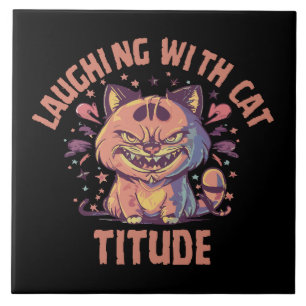 Azulejo De Cerâmica Rindo com Atitude de Gato