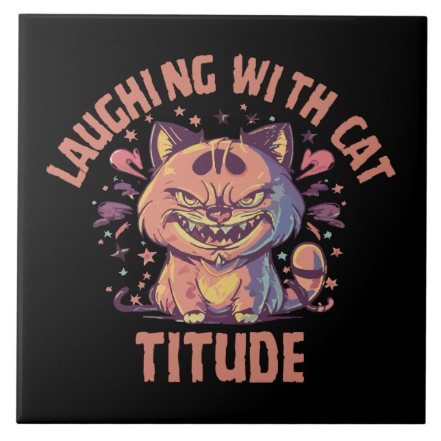 Azulejo De Cerâmica Rindo com Atitude de Gato (Frente)