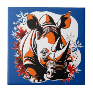 Azulejo De Cerâmica Rinoceronte bonitinho de Natal