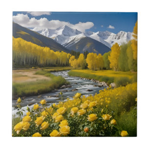 Azulejo De Cerâmica Rio Aspen, Montanhas de Neve Amarelas