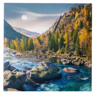 Azulejo De Cerâmica Rio e Montanhas Foto Cênica