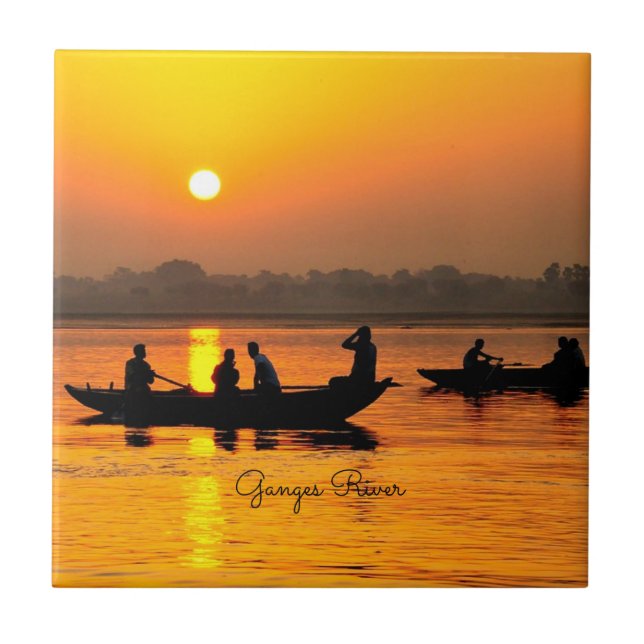 Azulejo De Cerâmica Rio Ganges, foto de paisagem pitoresca, (Frente)
