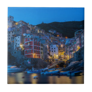 Azulejo De Cerâmica Riomaggiore à noite Cinque Terre Liguria Itália