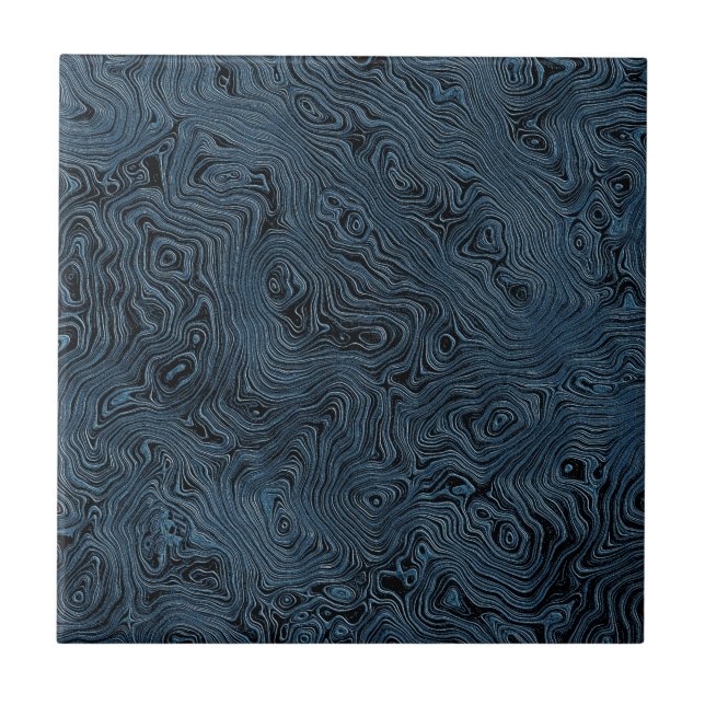 Azulejo De Cerâmica Rippled Faux Silk Moire in Rich Teal Blue (Frente)