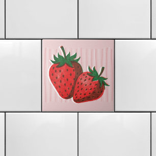 Azulejo De Cerâmica Risógrafo Rosa Bonito 2 Morangos e Listras