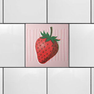 Azulejo De Cerâmica Risógrafo Rosa Bonito Morango & Listras