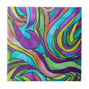 Azulejo De Cerâmica Ritmo de Cor - Arte Abstrata em Aquarela Pintada à