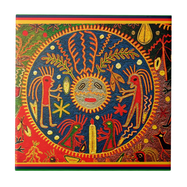 Azulejo De Cerâmica Ritual de Fertilidade Huichol (Frente)
