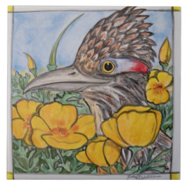 Azulejo De Cerâmica Roadrunner c/ California Poppy Willife Yellow Art
