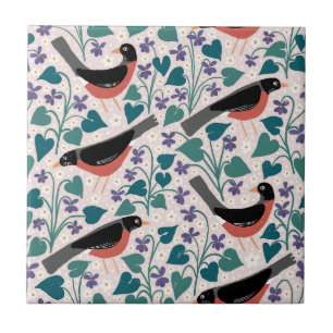 Azulejo De Cerâmica Roberto-americano Violeta Anêmona Pássaro Flor