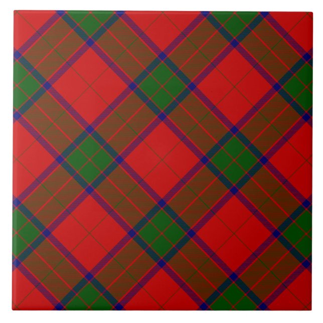 Azulejo De Cerâmica Robertson tartan xadrez verde vermelha (Frente)