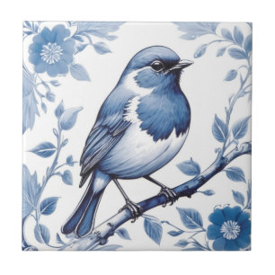 Azulejo De Cerâmica Robin Bird Delft Blue e White Floral