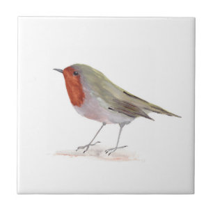 Azulejo De Cerâmica Robin Bird Wildlife Watercolor Colorida