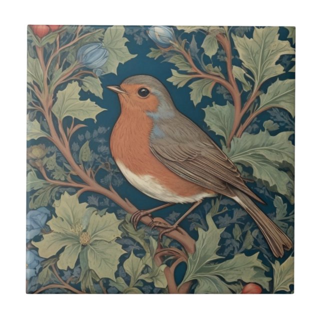 Azulejo De Cerâmica Robin Bird William Morris Esquerdo (Frente)