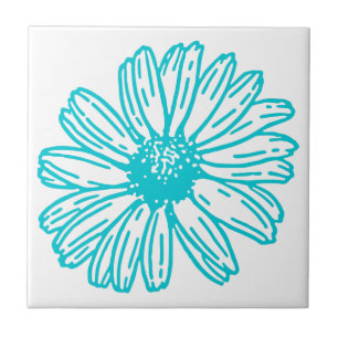 Azulejo De Cerâmica Robin Egg Blue Daisy Impressão, Hippie Flowers