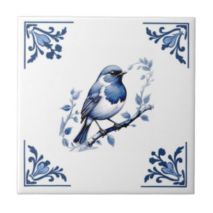 Azulejo De Cerâmica Robin Europeu Bird Delft Blue White Corner