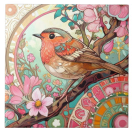 Azulejo De Cerâmica Robin Red Breast Bird Flor Floral Rosa Flores