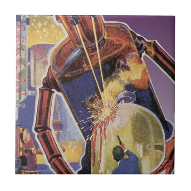 Azulejo De Cerâmica Robô de ficção científica com olhais a laser (Frente)