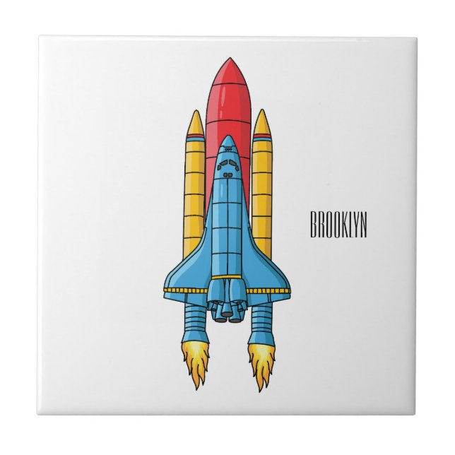 Azulejo De Cerâmica Rocket ship cartoon illustration (Frente)