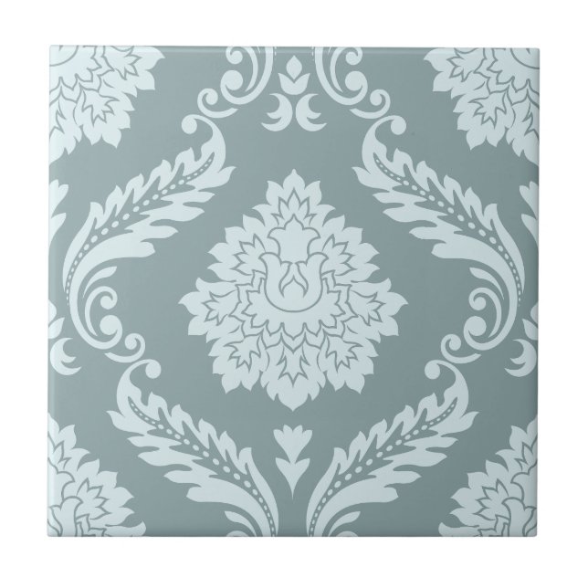 Azulejo De Cerâmica Rococo Damask Lg Pattern Duck Egg Blue+Teal (Frente)
