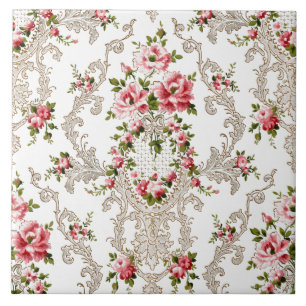 Azulejo De Cerâmica Rococo Floral Branco Elegante