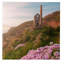 Azulejo De Cerâmica Roda Coates tin, com flores cor-de-rosa, Cornwall