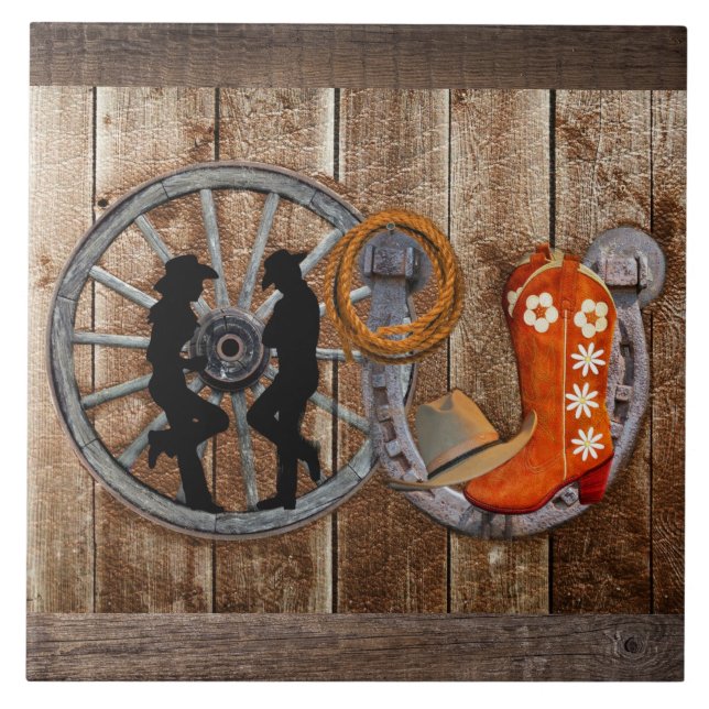 Azulejo De Cerâmica Roda de Ferradura do Cowboy Ocidental (Frente)