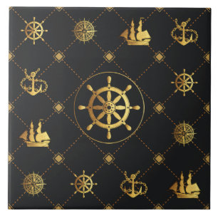 Azulejo De Cerâmica Roda do navio Dourado