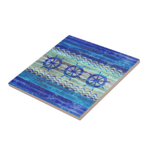 Azulejo De Cerâmica Rodas litorais do navio da decoração dos azuis