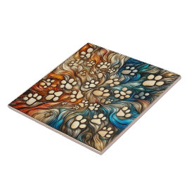 Azulejo De Cerâmica Rode a impressão falsa da pata canina ausente e cô