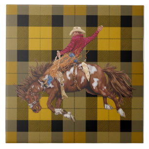 Azulejo De Cerâmica Rodeo Cowboy Bronco Comprando Na Xadrez
