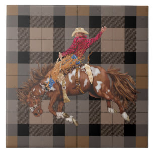 Azulejo De Cerâmica Rodeo Cowboy Bronco Comprando Na Xadrez