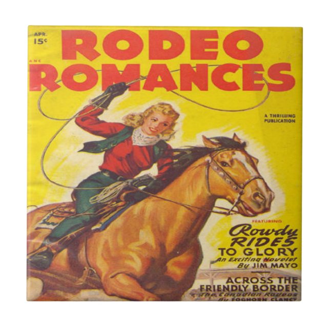 Azulejo De Cerâmica Rodeo Rodeo-Cowgirl Ocidental Roping Rodeo Romance (Frente)