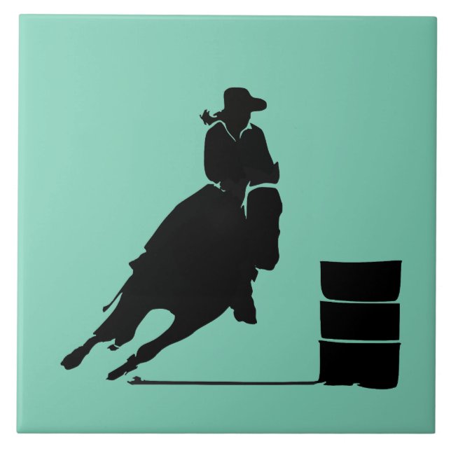 Azulejo De Cerâmica Rodeo Theme Cowgirl Barrel Racing Silhouette (Frente)