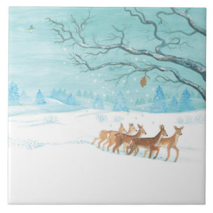 Azulejo De Cerâmica Roe Deer em Bandana de inverno