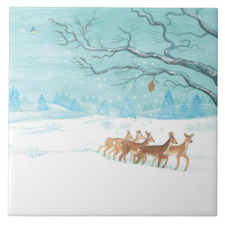 Azulejo De Cerâmica Roe Deer no inverno
