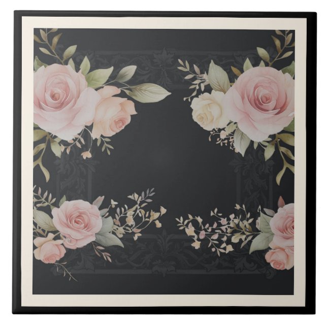 Azulejo De Cerâmica Rolamentos com rosas estilo vitoriano (Frente)