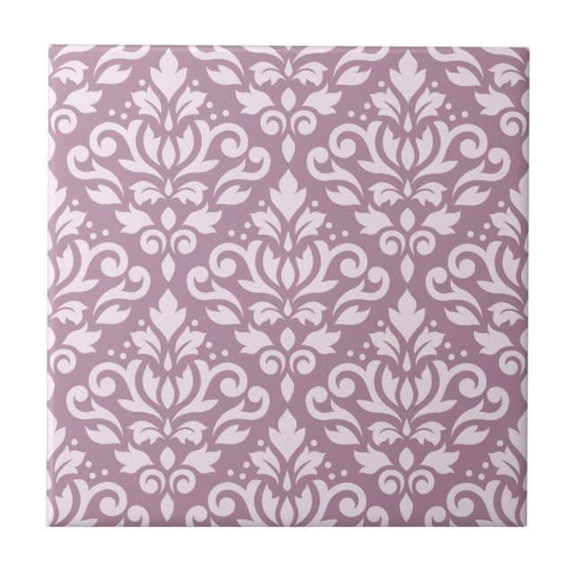 Azulejo De Cerâmica Rolar Damasco - Padrão Rosa Grande no Mauve (Frente)